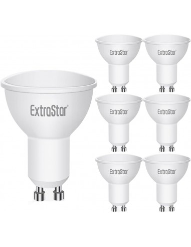 EXTRASTAR Bombillas LED GU10 6W, 500 Lúmen, Luz Cálida 3000K, Equivalente a 48W Halógena Bombillas, No regulable, Paquete de 6