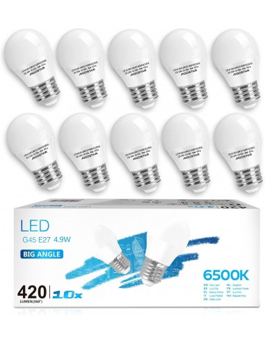 Aigostar -10 x E27 Bombilla LED G45， Casquillo gordo 5W， Bajo consumo， 420 lm， Luz fría 6500K， Ahorro de energía， CRI 80， ángulo