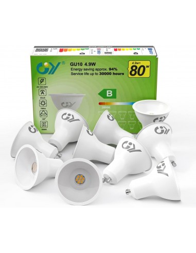 GY 4.9W Bombilla GU10 LED 3000K Blanco Cálido 780LM (Equivalente a 80W), No Regulable, 120 Grados Ángulo de haz - Bombilla Bajo