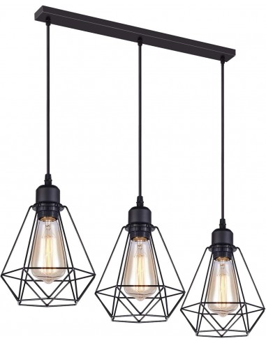 Lámparas Colgante Vintage 3 Luces, iDEGU Lámparas de Techo Industrial Metal Iluminación de Techo E27 en Estilo Jaula Geométrica,