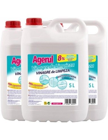 Agerul. Vinagre de Limpieza Para Múltiples Superficies. Ecológico, concentrado y eficiente. Caja de 3 botellas de 5 litros