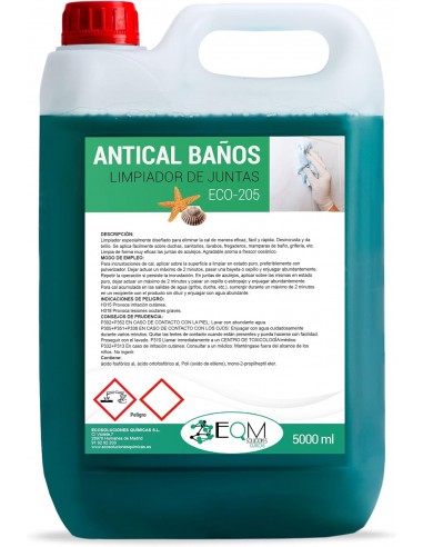 EQM Soluciones Químicas | ECO-205 | 5L | Antical-Desincrustante para Baños | Ideal para limpieza de juntas de azulejos | Elimina