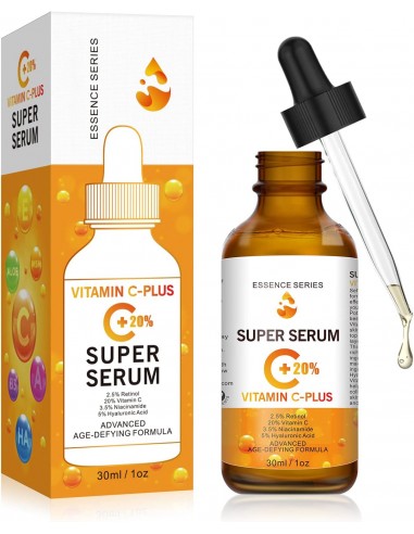 Serum Vitamina C para Facial 20% Vitamina C con Acido Hialuronico para Suero Hidratante, Antiarrugas y Antimanchas para la Cara