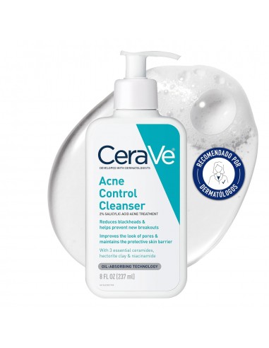 CeraVe Gel Limpiador Control Imperfecciones, Para Piel con Tendencia Acneica y Grasa, Reduce el Acné, los Puntos Negros y Mejora