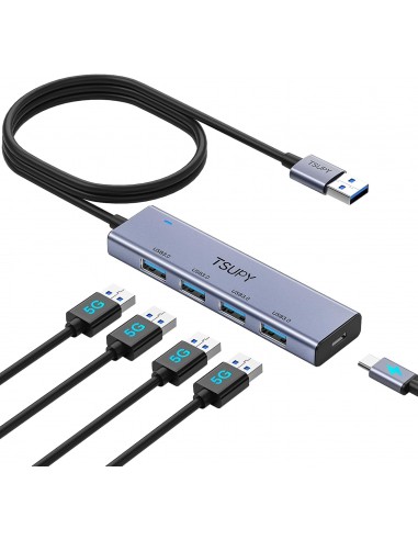 TSUPY Hub 3.0 USB, 5 Puertos USB Aluminio Adaptador para TransmisiÃ³n RÃ¡pida Datos, Cable 1,2m Largo, 4 * 3.0 USB Splitter