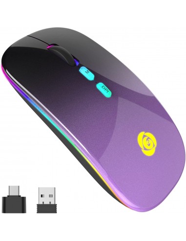 Raton Inalambrico, RatÃ³n Bluetooth LED, Raton Inalambrico Silencioso con Receptor USB de 2,4 GHz y Tipo C, 7 Colores, 3 dpi