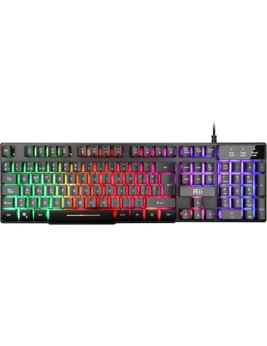 Rii RK100 Plus Teclado retroiluminado Gamingï¼7 Colores Rainbow LEDï¼Sensacion mecÃ¡nica.Teclado para Juegos con Cable