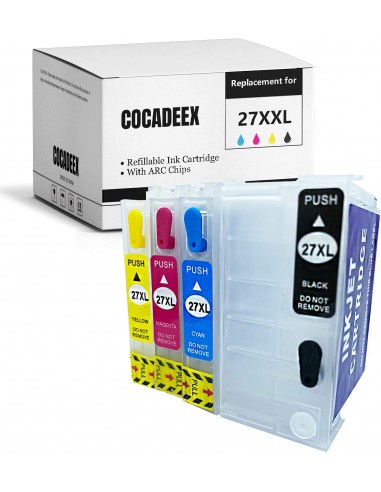 COCADEEX Cartucho de tinta recargable vacÃ­o de repuesto para tinta 27XL 27XXL, funciona con impresora Workforce WF-3620 WF-7620