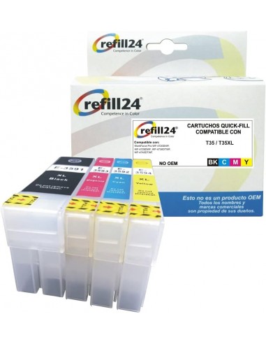 refill24 Cartuchos Recargables con Chip autoreseteable Compatible para T35 / T35XL Negro y Color