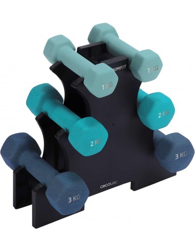 Cecotec Set de 6 Mancuernas Hexagonales Sweatproof de 1, 2 y 3Kg DrumFit Dumbbell 123 Neoprene Set. Recubrimiento de Neopreno de