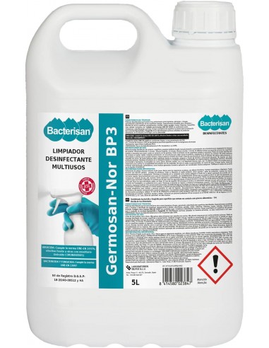 BACTERISAN Germosan Nor BP3, Desinfectante Multiusos Triple Acción, Elimina El 99.95 De Virus, Gérmenes Y Bacterias De Todo Tipo