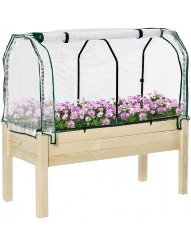 Outsunny Huerto Urbano Elevado de Madera 121x55x117 cm con Cubierta de ProtecciÃ³n Mesa de Jardinera para Cultivo Flores