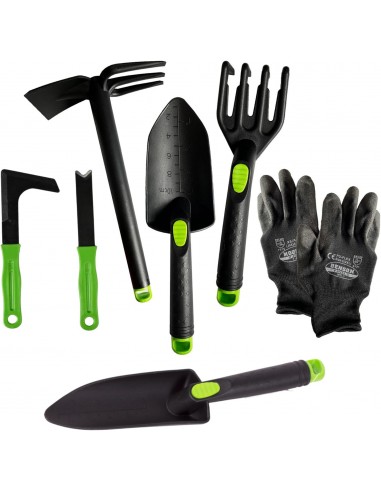 Kit 6 Herramientas jardineria Que Incluye rascador Malas Hierbas, Palas, rastrillo, azada y Guantes - Set de jardinerÃ­a