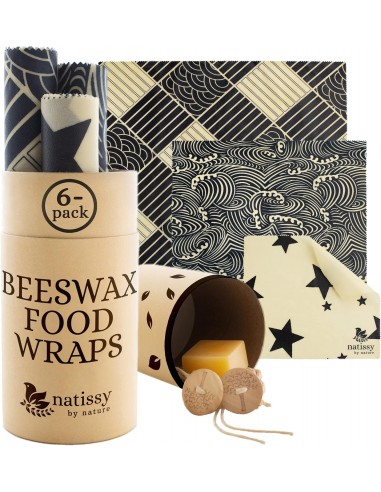 Envoltorio Cera de Abeja, Set de 6 Papel de Abeja Reutilizable Tela Encerada para Alimentos Beeswax Wrap Natural de Tela Papel