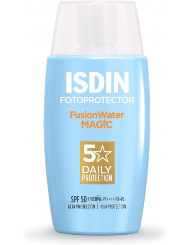 ISDIN FotoprotecciÃ³n Fusion Water MAGIC SPF 50, Protector Solar Facial de Textura Ligera y Fase Externa Acuosa con Tacto Final