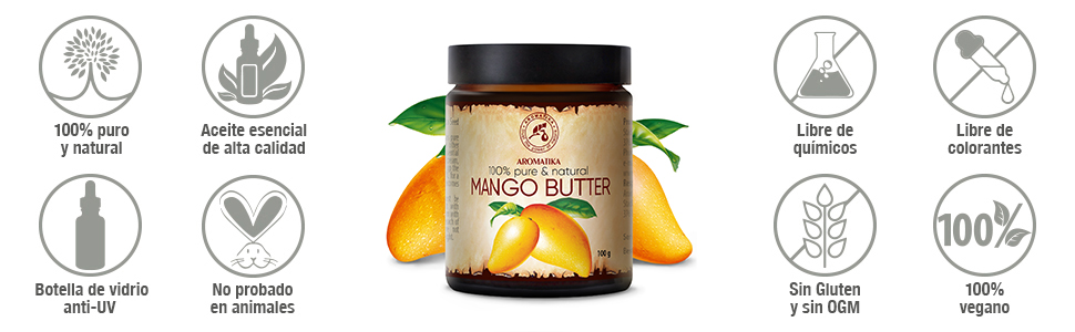 Manteca de Mango 100g - Mangifera Indica - Indonesia - 100% Puro y Natural - Botella de Vidrio