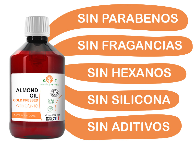 aceite de almendra sin parabeno sin fragancia sin hexanos sin silicona sin aditivos natural orgánico