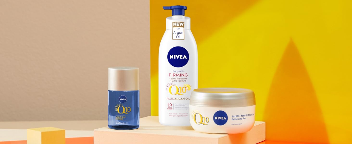 nivea aceite, crema y loción corporal con q10 y aceite de argán