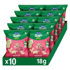 Minipuff Snack de Fresa (Pack de 10 x 18 g), 100% ECO, BIO, con ingredientes de Agricultura Ecológica – Para Bebés a partir de 8 meses