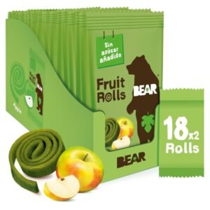 Rollitos de Fruta sabor Manzana – Ingredientes 100% Naturales – Snacks para Niños y Adultos – 18 bolsitas de 20g (360g)